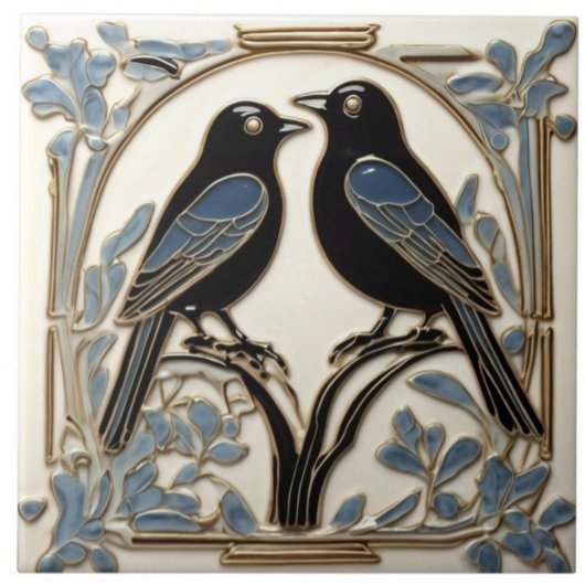Black Birds Art Nouveau Bird Art Deco BlackBirds Fliese