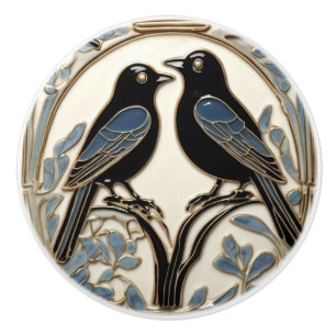 Black Birds Art Nouveau Bird Art Deco BlackBirds Keramikknauf