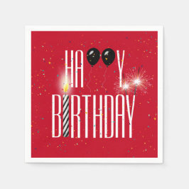 Black Birthday Balloons and Sparklers on Red Serviette