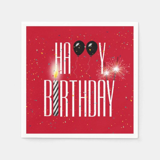 Black Birthday Balloons and Sparklers on Red Serviette (Vorderseite)