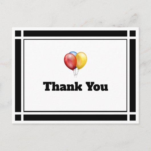 Black Birthday Balloons Danke, Postcard Postkarte (Vorderseite)