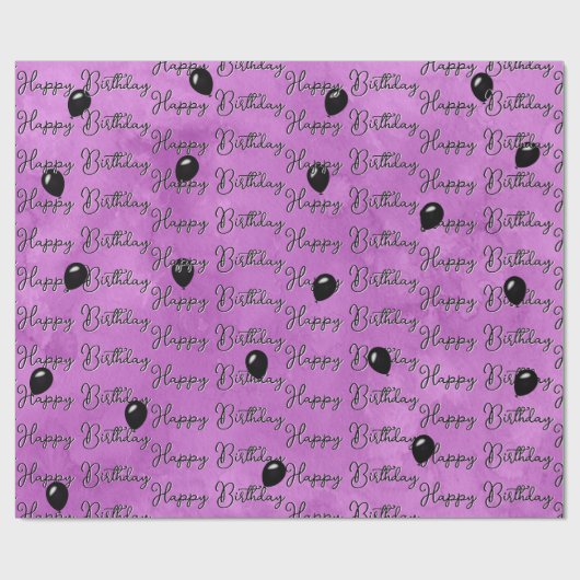 Black Birthday Balloons on Pink Watercolor Geschenkpapier (Flach)