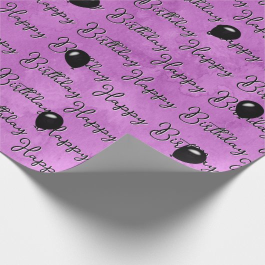 Black Birthday Balloons on Pink Watercolor Geschenkpapier (Ecke)