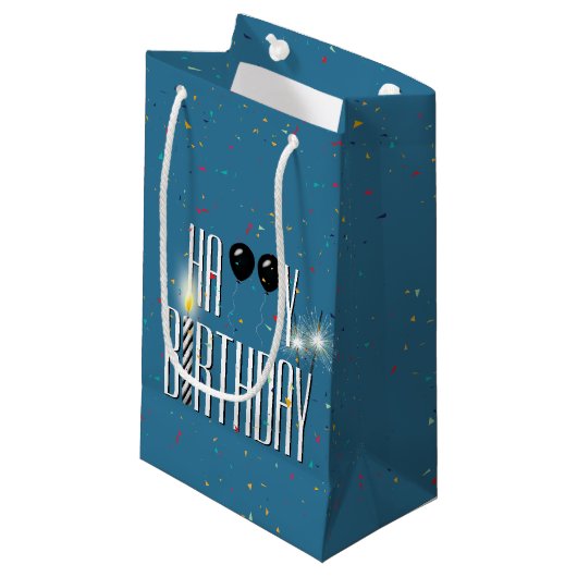 Black Birthday Balloons und Sparkler Kleine Geschenktüte (Vorderseite Schrägansicht)