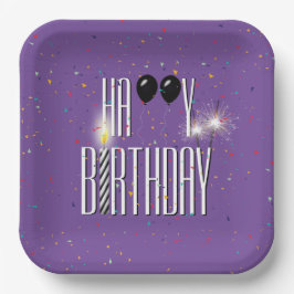 Black Birthday Balloons und Sparkler Pappteller