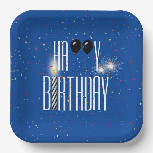 Black Birthday Balloons und Sparkler Pappteller (Vorderseite)