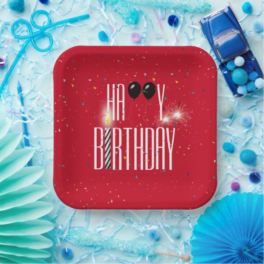 Black Birthday Balloons und Sparkler Pappteller (Party)