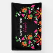 Black Birthday Blume Fiesta Mexikanische Stickerei Banner (Vertikal)