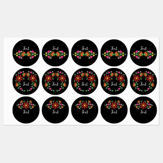 Black Birthday Blume Fiesta Mexikanische Stickerei Etiketten (Blatt)