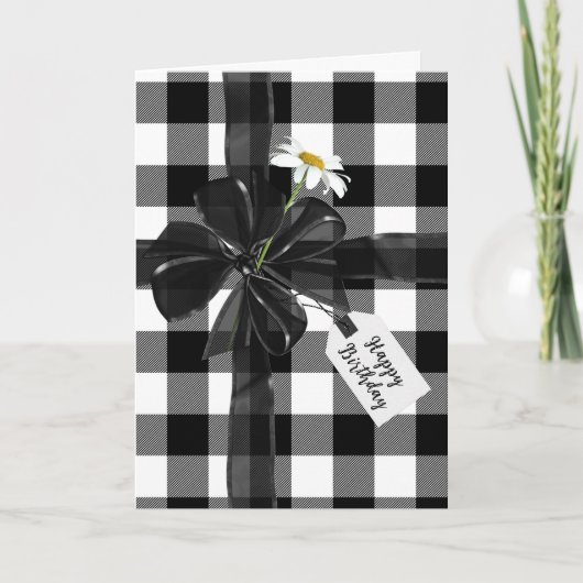 Black Birthday Bow auf Kariert Karte (Vorderseite)