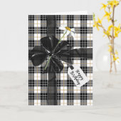Black Birthday Bow auf Tartan Kariert Karte (Gelbe Blume)