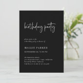 Black Birthday Party | Einfach modern und minimal Einladung (Stehend Vorderseite)