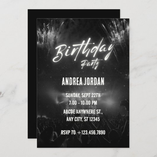 Black Birthday Party Einladung (Vorne/Hinten)