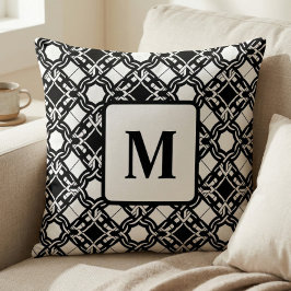 Black Black White Art Deco Monogram Pattern Kissen
