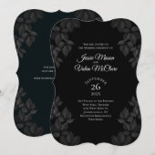 Black Blätter Gothic Wedding Einladung (Vorne/Hinten)