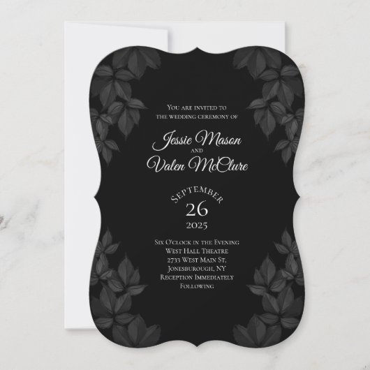 Black Blätter Gothic Wedding Einladung (Vorderseite)