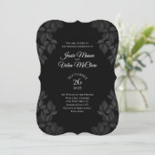 Black Blätter Gothic Wedding Einladung (Stehend Vorderseite)