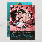 BLACK BLAUE RED BICYCLE WEDD DAMASK MONOGRAM, EINLADUNG (Vorne/Hinten)