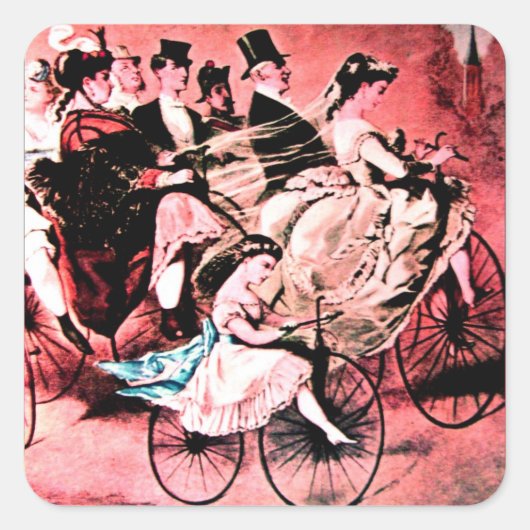 BLACK BLAUE RED BICYCLE WEDING PARTY QUADRATISCHER AUFKLEBER (Vorderseite)