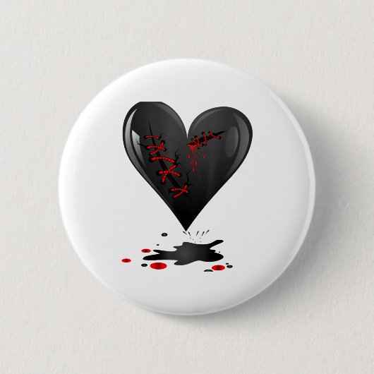 Black Bleeding Cut Open Broken Heart Goth Valentin Button (Vorderseite)