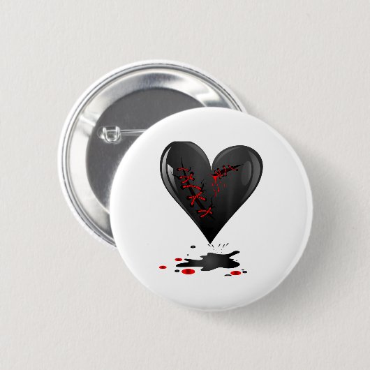 Black Bleeding Cut Open Broken Heart Goth Valentin Button (Vorne & Hinten)