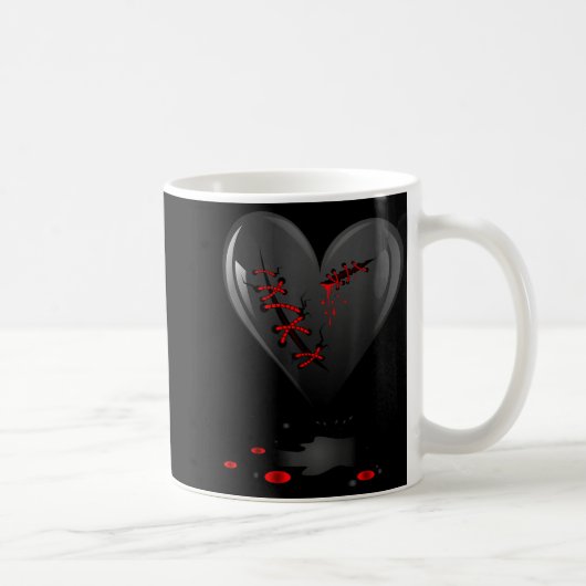 Black Bleeding Cut Open Broken Heart Goth Valentin Kaffeetasse (Rechts)
