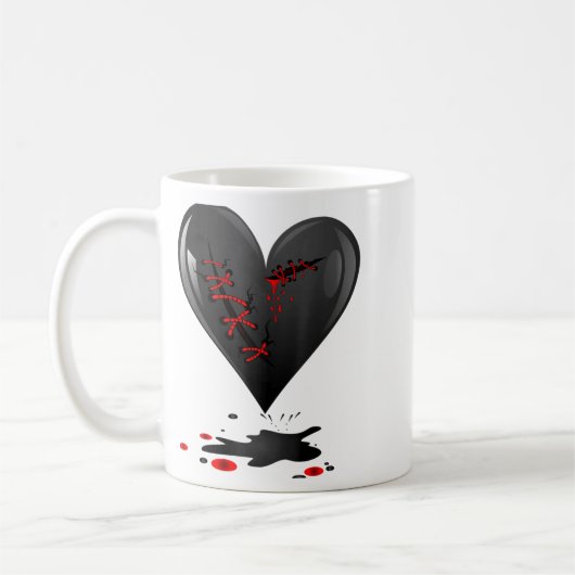 Black Bleeding Cut Open Broken Heart Goth Valentin Kaffeetasse (Links)