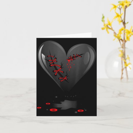 Black Bleeding Cut Open Broken Heart Goth Valentin Karte (Gelbe Blume)
