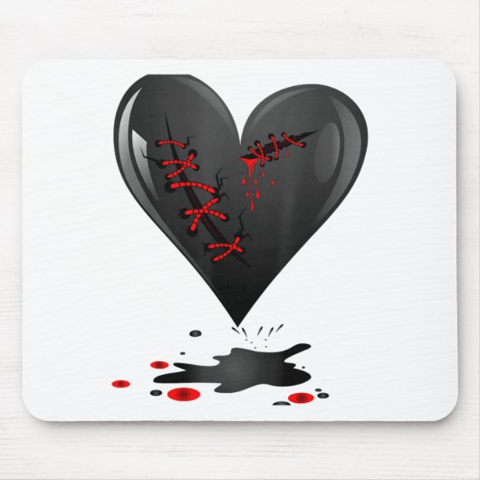 Black Bleeding Cut Open Broken Heart Goth Valentin Mousepad (Vorne)