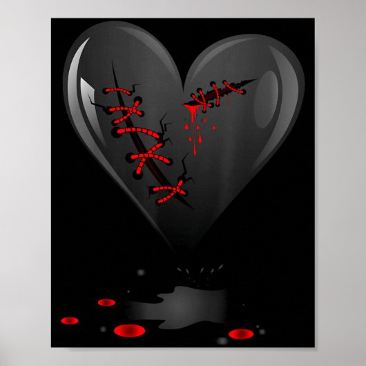 Black Bleeding Cut Open Broken Heart Goth Valentin Poster (Vorne)