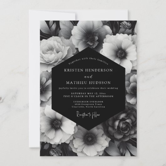 Black Bloom Opulent Wedding Einladung (Vorderseite)