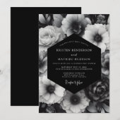 Black Bloom Opulent Wedding Einladung (Vorne/Hinten)
