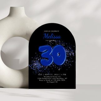 Black Blue 30. Balloons Adult Arch Geburtstag Einladung