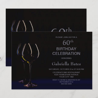 Black Blue 60. Geburtstag Weinglas Party Einladung