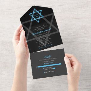 Black Blue Bar Mitzvah UAWG alle in einer Einladun All In One Einladung