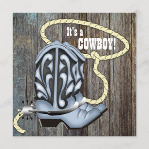Black Blue Barn Wood Cowboy Baby Dusche Einladung