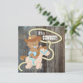 Black Blue Barn Wood Cowboy Baby Dusche Einladung (Stehend Vorderseite)