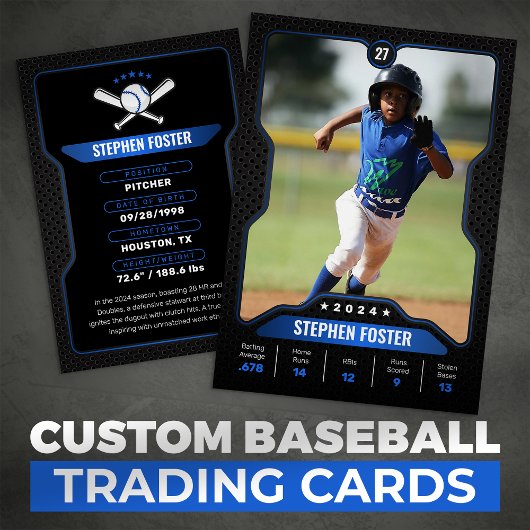 Black & Blue Baseball Trading Card mit Status Telefonnummerkarte
