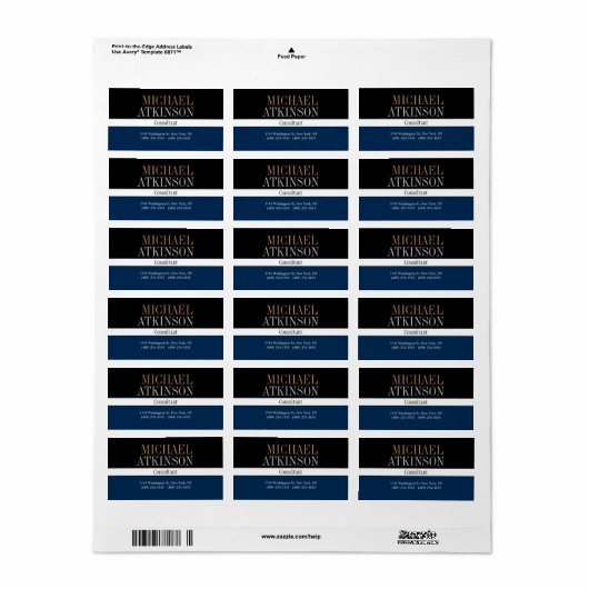 Black Blue Bold Text Trendy Stilvoll Adressaufkleber (Vorne)