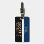 Black Blue Bold Text Trendy Stilvoll Gepäckanhänger (Vorderseite vertikal)