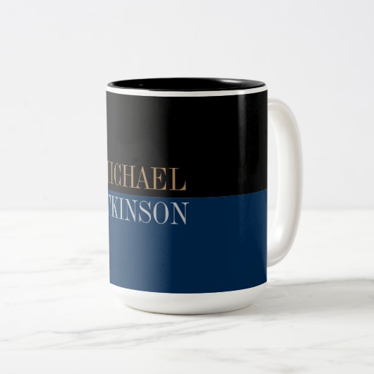 Black Blue Bold Text Trendy Stilvoll Ihr Name Zweifarbige Tasse (VorderseiteRechts)