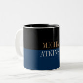 Black Blue Bold Text Trendy Stilvoll Ihr Name Zweifarbige Tasse (Vorderseite Links)