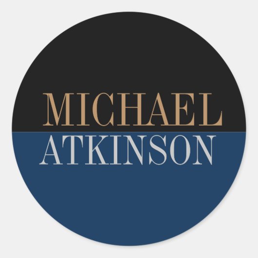 Black Blue Bold Text Trendy Stilvoll Runder Aufkleber (Vorderseite)