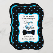 Black Blue Bowtie & Heelses LGBT Wedites Einladung (Vorne/Hinten)