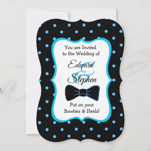 Black Blue Bowtie & Heelses LGBT Wedites Einladung (Vorderseite)