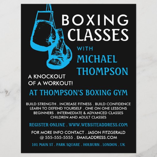 Black & Blue Boxing Handschuhe, Boxing Class Adver Flyer (Vorne)