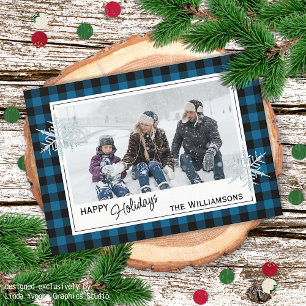 Black Blue Buffalo Lumberjack Kariert & Schneefloc Feiertagskarte