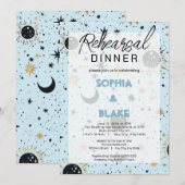 Black & Blue Celestial Hochzeit Probe Dinner Einladung (Vorne/Hinten)
