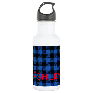 Black Blue Checkered Buffalo Muster Personalisie Edelstahlflasche