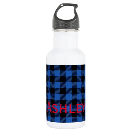Black Blue Checkered Buffalo Muster | Personalisie Edelstahlflasche (Vorderseite)